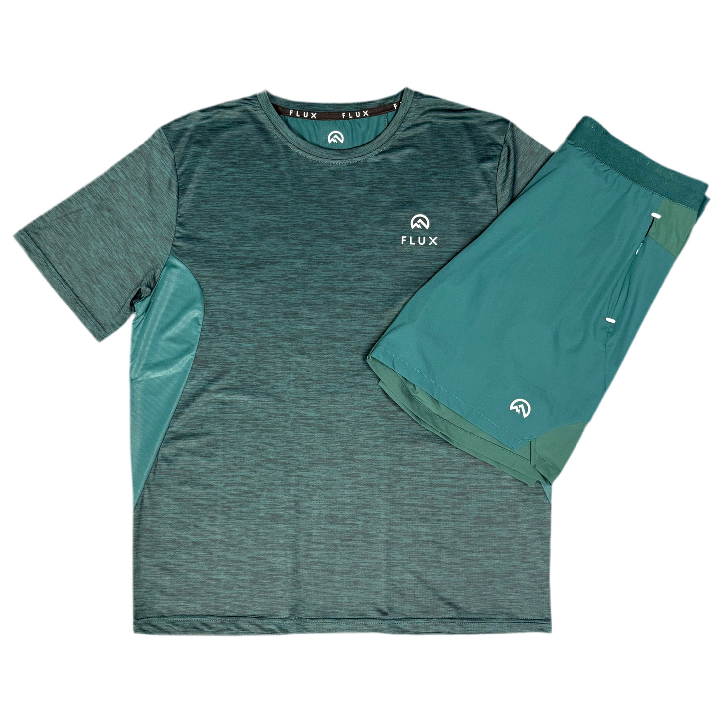 Flux Contrast Left Logo T-Shirt & Performance Shorts - Jungle Marl/Jungle Green